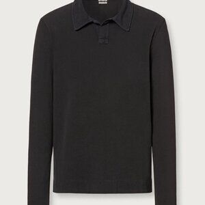 Designer Massimo Alba Italy Polo Shirt Mens Black Cotton Cashmere Long Sleeve
